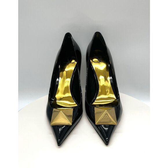 Valentino Garavani One Stud 100mm Pointed-toe Patent Leather Pumps EU 39.5 Black - Picture 8 of 11